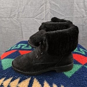 %UGG Women Weylyn Black Suede Fold Down Shearling Sheepskin Boots Size 7 / D13